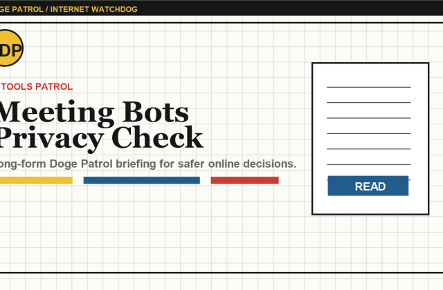 Doge Patrol illustration for AI Meeting Note Apps: Privacy Questions Before You Invite a Bot.