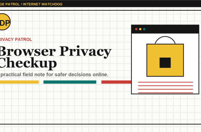 Doge Patrol illustration for a browser privacy and tracker checkup.