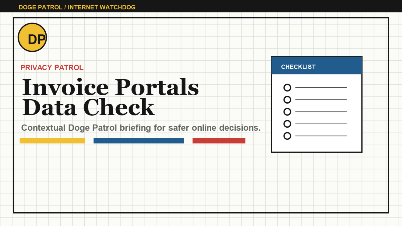 Doge Patrol contextual illustration for Client Invoice Portals: What to Check Before Uploading Tax or Bank Data.