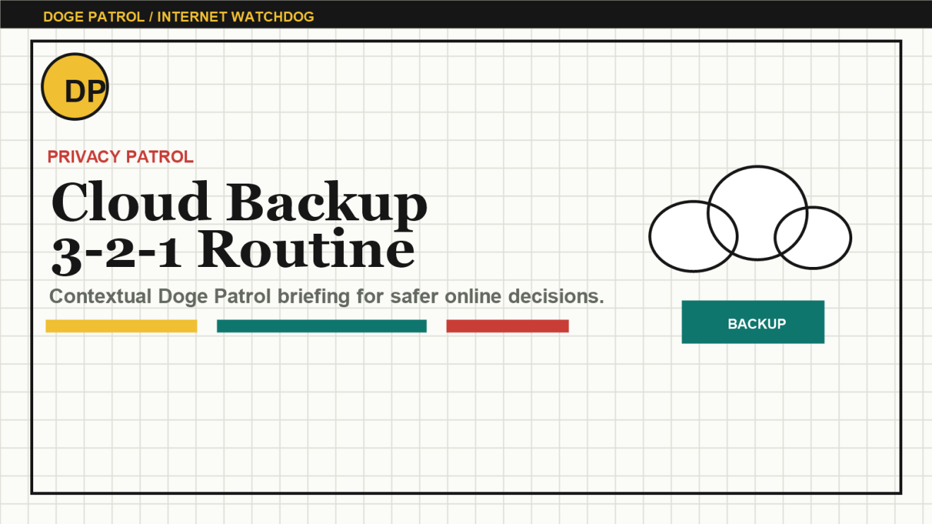 Doge Patrol contextual illustration for Cloud Backup Routine: The 3-2-1 Rule Without the Drama.