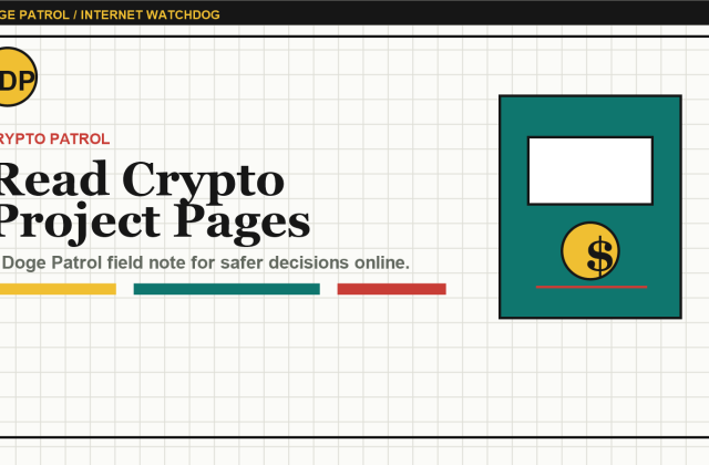 Doge Patrol illustration for reading crypto project websites critically.