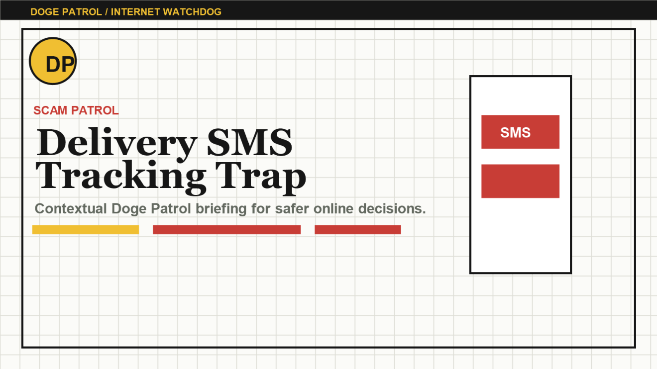 Doge Patrol contextual illustration for Fake Delivery SMS: The Tracking Link That Starts the Scam.