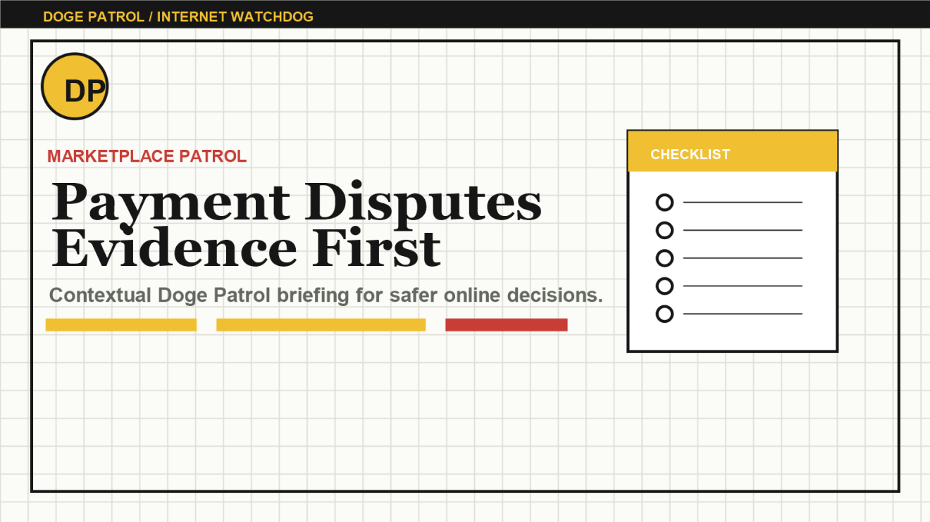 Doge Patrol contextual illustration for Marketplace Payment Disputes: How to Preserve Evidence Before Things Go Sideways.