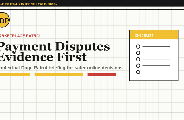 Doge Patrol contextual illustration for Marketplace Payment Disputes: How to Preserve Evidence Before Things Go Sideways.