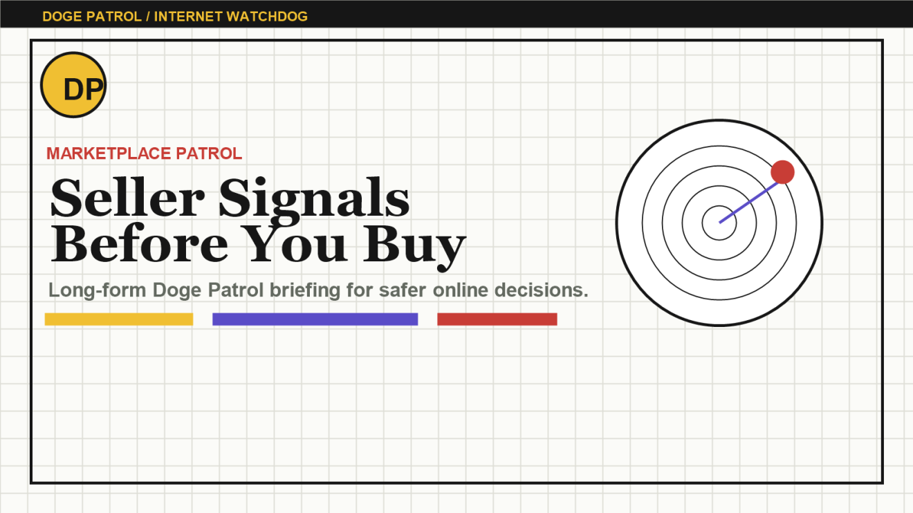 Doge Patrol illustration for Marketplace Seller Signals: How to Avoid Too-Good-To-Be-True Listings.