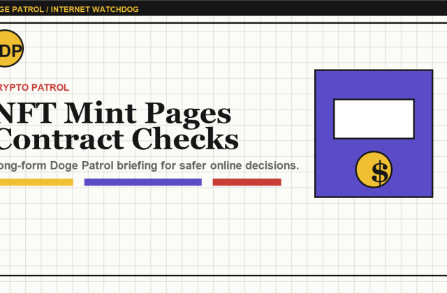 Doge Patrol illustration for NFT Mint Pages: Contract Checks Before the Artwork Distracts You.