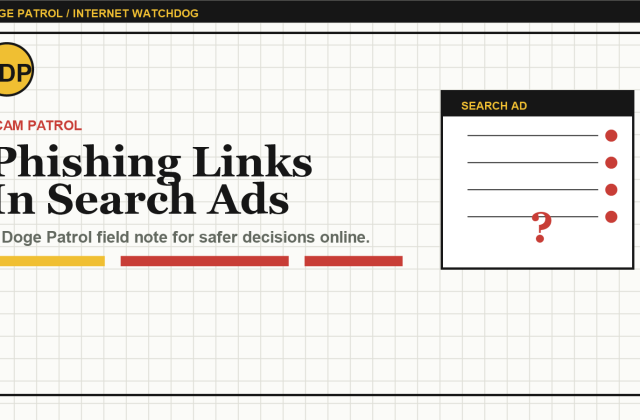 Doge Patrol illustration for checking phishing links in search ads.