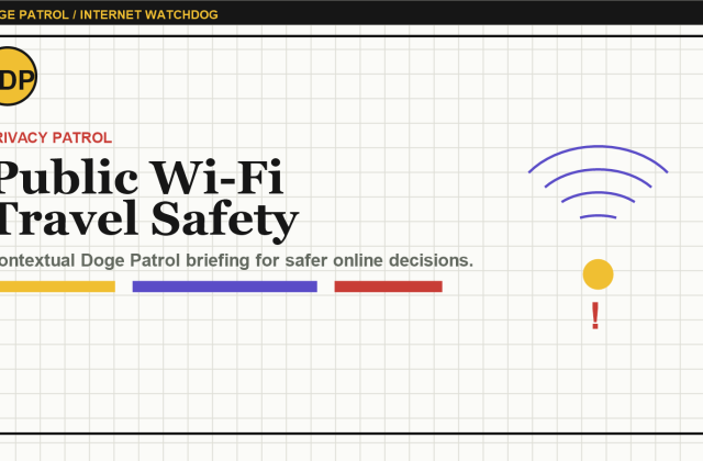 Doge Patrol contextual illustration for Public Wi-Fi Travel Safety: A Field Routine for Hotels, Airports, and Cafes.