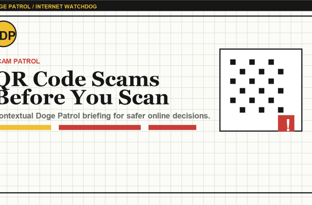 Doge Patrol contextual illustration for QR Code Scams: What to Check Before You Scan in Public.