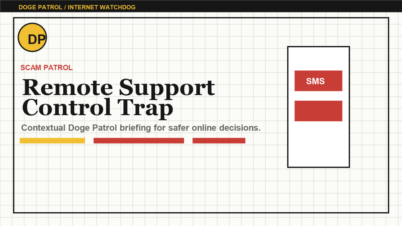 Doge Patrol contextual illustration for Remote Desktop Support Scams: The Moment Help Becomes Control.