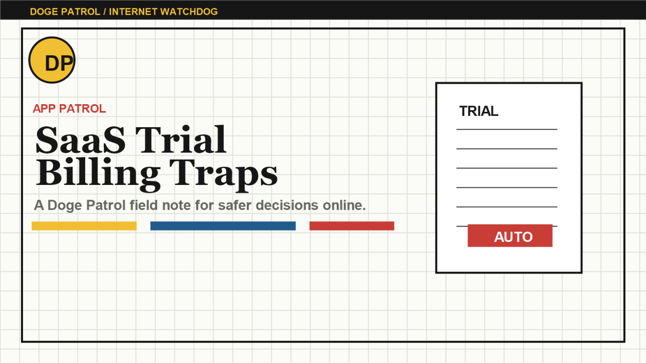 Doge Patrol illustration for SaaS trial and billing trap checks.