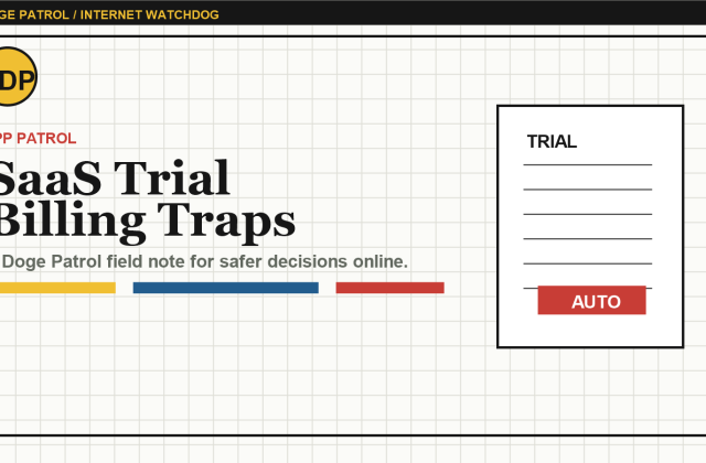 Doge Patrol illustration for SaaS trial and billing trap checks.