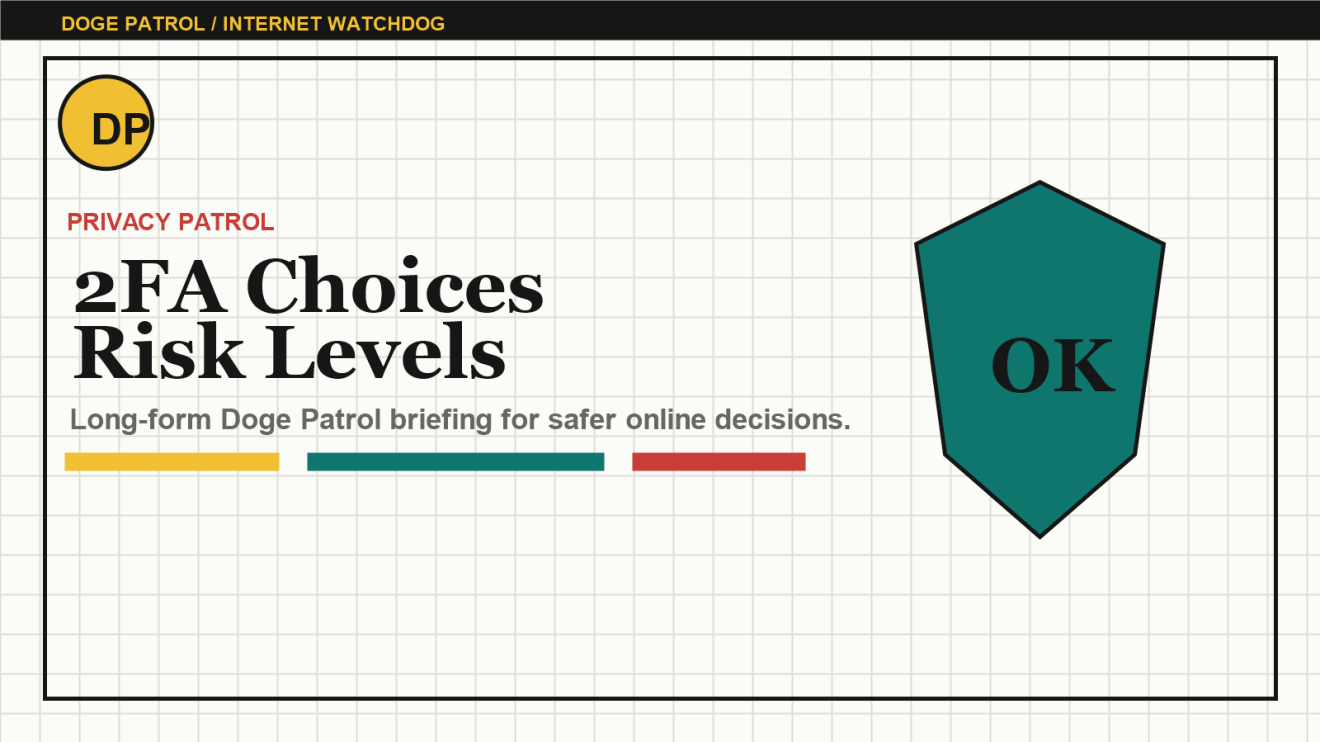 Doge Patrol illustration for Two-Factor Authentication Choices: SMS, Apps, Passkeys, and Hardware Keys.
