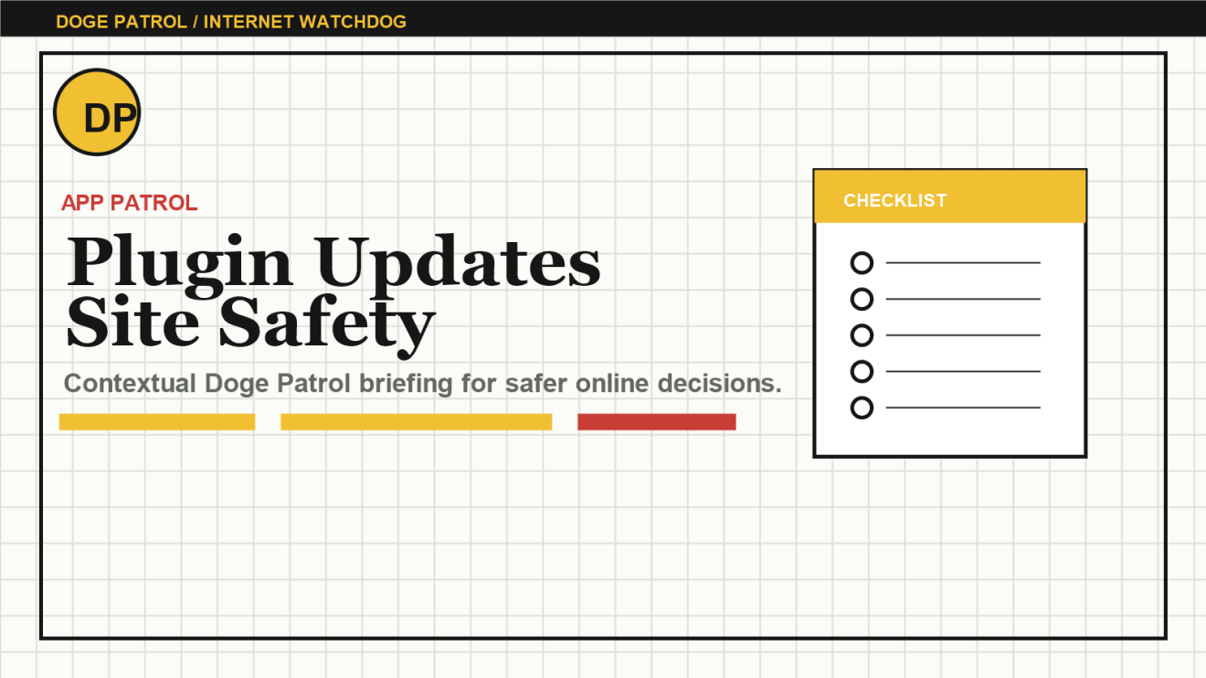 Doge Patrol contextual illustration for Plugin Updates in WordPress: How to Avoid Breaking a Site While Staying Safe.